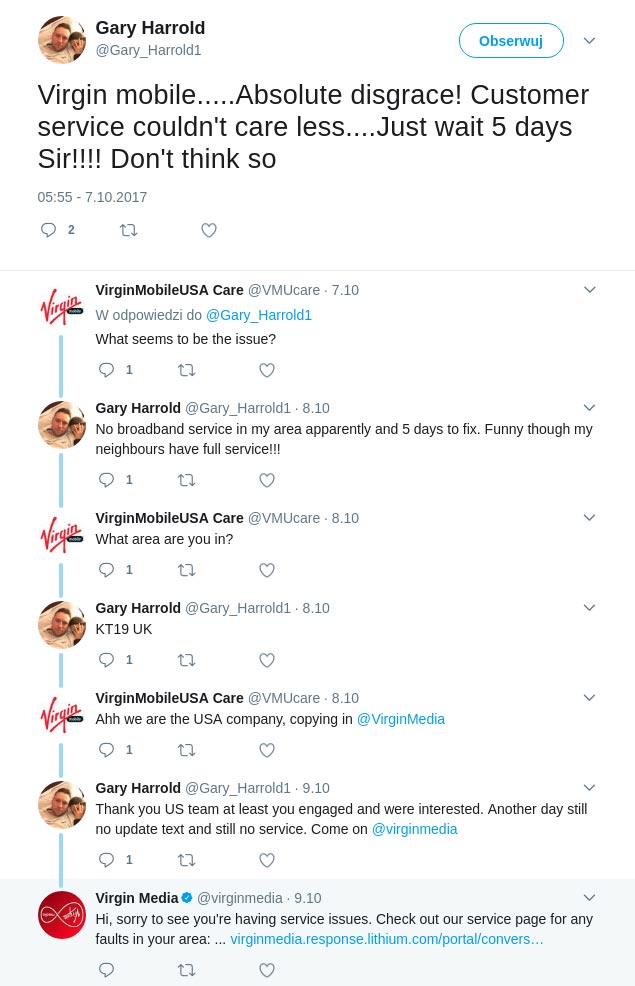 Zamieszanie na Twitterze między Virgin Mobile US a UK