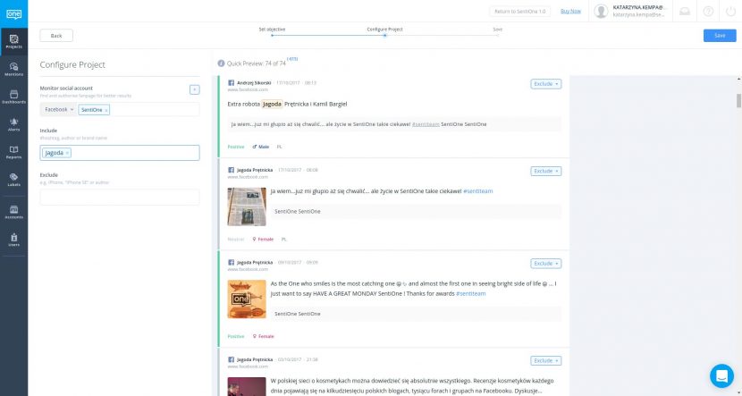 Skonfiguruj profil społecznościowy projektu w narzędziu SentiOne