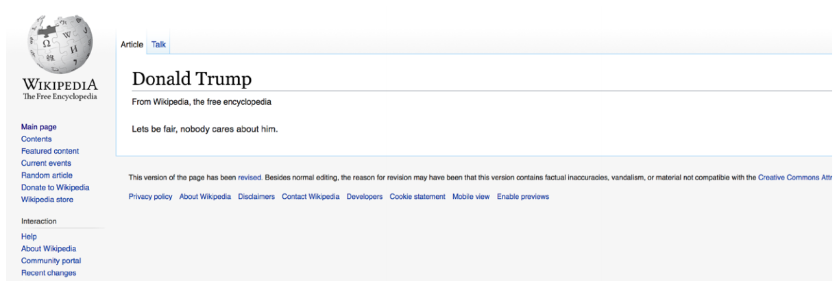 Donald Trump's Wikipedia page vandalized