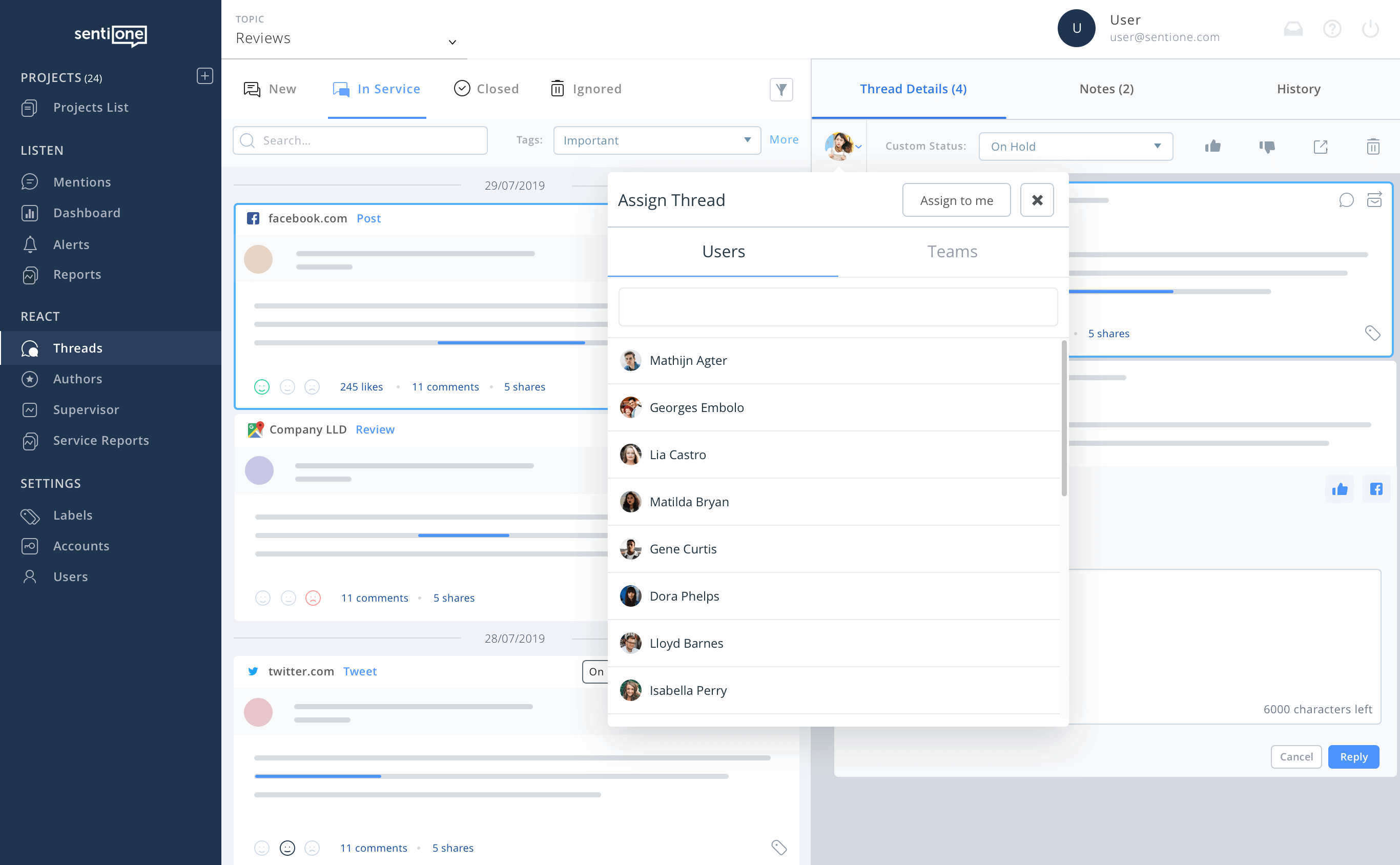 Customer service tool, customer experience platform - SentiOne React