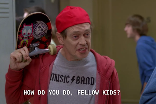 A picture of Steve Buscemi, greeting fellow youngsters