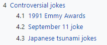 Gilbert Gottfried's Wikipedia article showing an entire "Controversial jokes" section