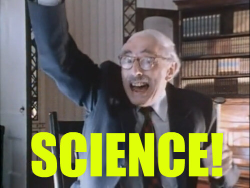 Podekscytowany naukowiec woła "Nauka!"