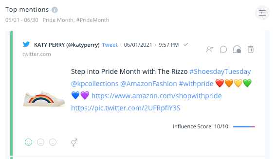 The top tweet for the "Pride Month" keyword is a blatant advertisement.