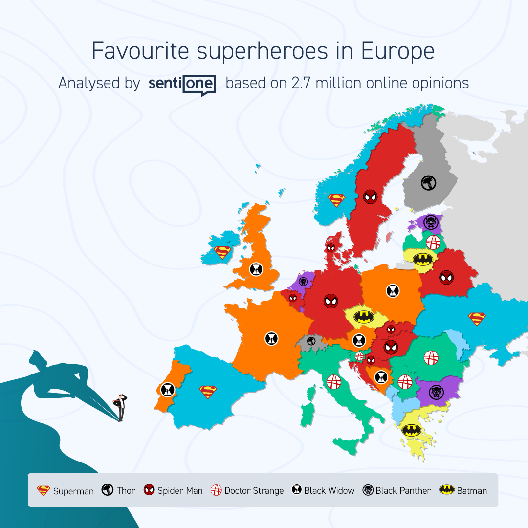 Each country's favourite superhero on a map