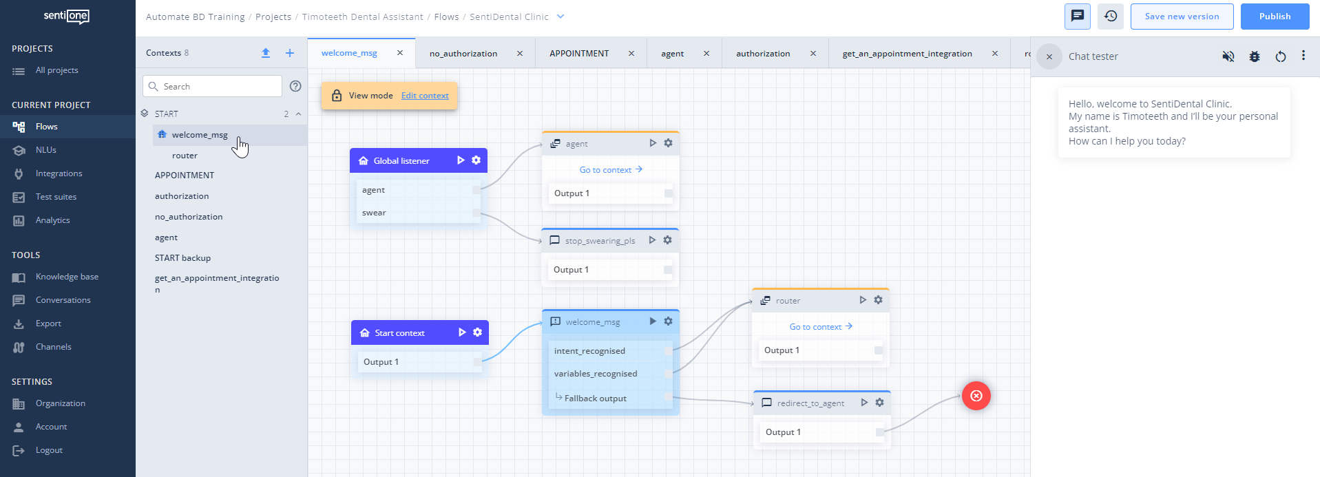 Creating an introduction flow for the chatbot.